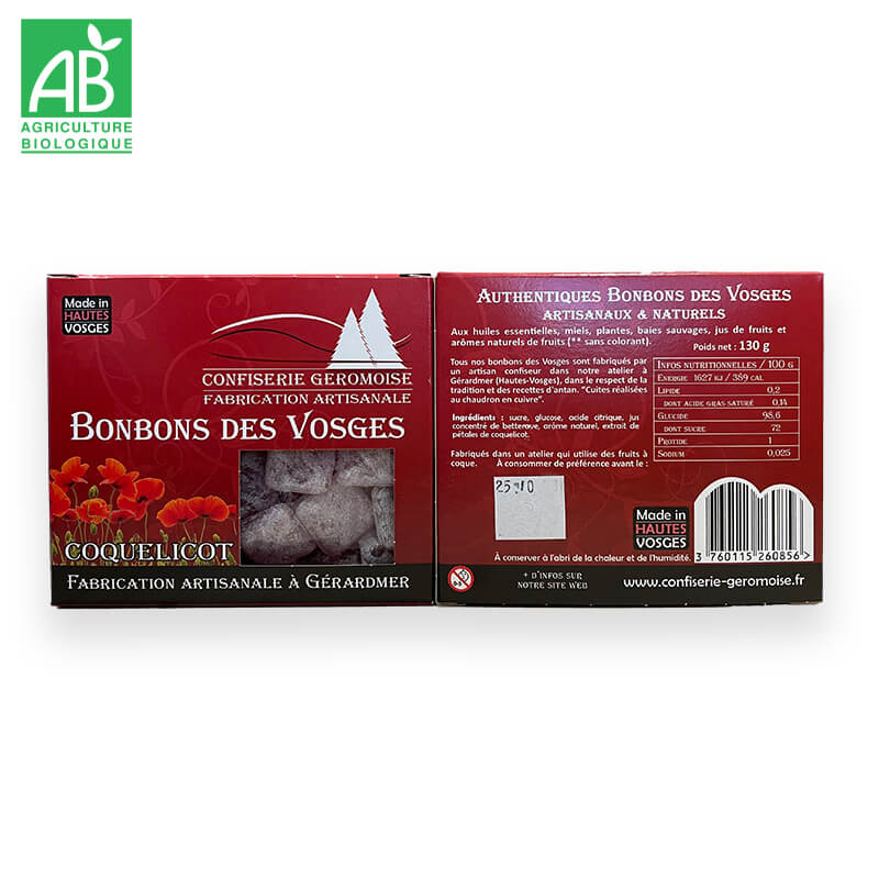 Bonbons durs bio au Coquelicot