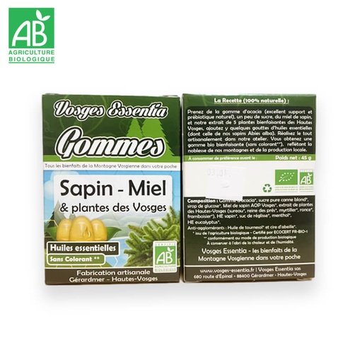Gommes Bio Sapin, Miel, Plantes des Vosges
