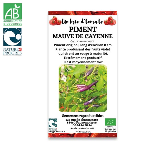 Semences Paysannes Bio : Piment "Mauve de Cayenne"